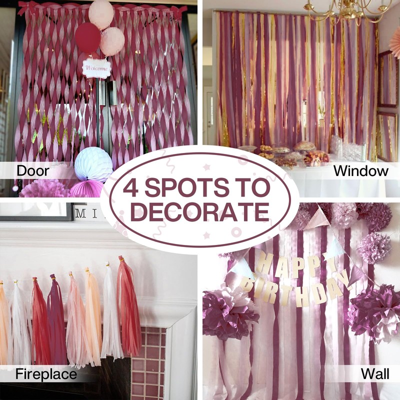 PartyWoo Pink Crepe Paper Streamers 4 Rolls 328 ft Pack