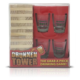 Drunken Tower Wooden Tipsy Adult Party Drinking Game with 4x Shot Glasses Gift Novelty