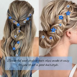 YISSION 40 Pcs Mini Dark Blue Flower Hair Clips Cute Rhinestone Hair Pins Small Decorative Hair Clips Wedding Hair Barrettes Bridal Flower Girl Hair Accessory