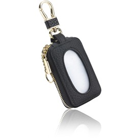 ELEGANCE-E Smart Key Case, Carabiner, Compact, Small, Genuine Leather, Black (single layer)