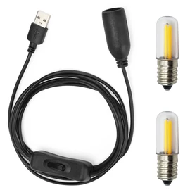 GutReise 5V USB to E14 Socket,2pcs E14 LED Bulbs 5V-6V Lamps for Table lamp Ceiling Christmas Star Home Decoration