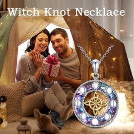 KZX Witch Knot Necklace Sterling Silver Crystal Witch Knot Necklace Celtic Knot Jewelry Gift for Women
