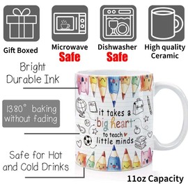 Kadiak Teachers Appreciation Gifts - It takes a Big Heart to Teach Little Minds 11oz Mug, Thank You Teacher Gift, Best Teacher's Day Gift for Women, Back To School Gifts