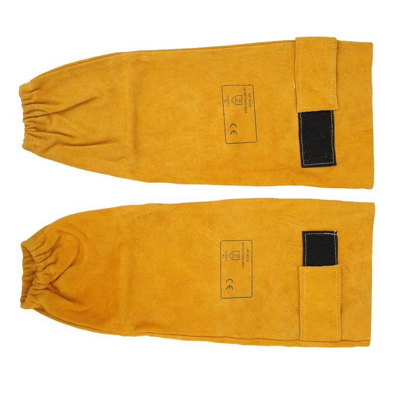 Pair Welding Sleeve Cowhide Wearproof Heat Resistant Golden Yellow for
