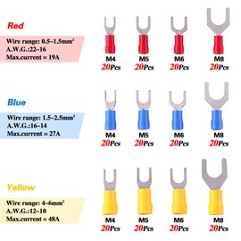 Glarks 240pcs 22-16/16-14/12-10 Gauge Fork Spade Quick Splice Crimp Terminals Connectors Assortment Kit