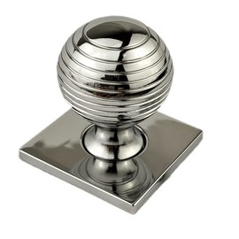 French Furniture Fittings Set of 6 Queen Anne Reeded Beehive Knob with Square Backplate Polished Chrome Cabinet, Kitchen Cupboard Door, Drawer, Knobs 31mm, Backplate 37mm