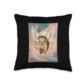 Angel Fish Ascending Among Colorful Clouds Fantasy Art Throw Pillow