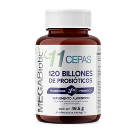 MegaBiotic Probióticos 120 Billones y 11 Cepas e Inulina de Agave | Suplemento Alimenticio con Prebióticos, Aloe Vera y L. Rhamnosus | 90 Cápsulas | 540 Miligramos
