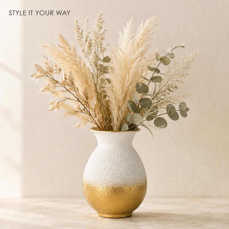 Textured Metal Vase, 7.6 x 5.1 Inch, White and Gold