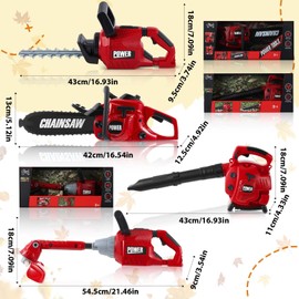 Arrowbash 4 Pcs Toy Gardening Tool Set for Kids Toy Leaf Blower Lawn Trimmer Chainsaw Lawn Cutter Battery Pretend Play Set Christmas Party Gift for Boys Girls