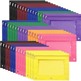 64 Pack Pencil Pouches 3 Ring Binder Pencil Case Oxford Cloth Pencil Bag with Clear Window and Zipper Pulls for Kid Adults School Student Office Storage Supplies Favors(Colorful Bags)