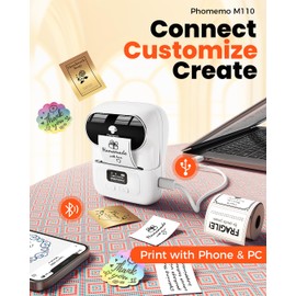 Phomemo M110 Label Maker Machine - Portable Bluetooth Thermal Label Printer. Sticker Maker, Barcode Printer for Clothing, Jewelry, Retail, Mailing, Compatible with Android & iOS System