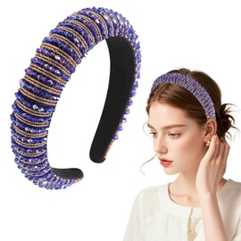 Yoolhamy Rhinestone Headband Sparkly Jeweled Pearl Hair Band Silver Gold Crystal Hair Hoop Padded Wedding Sequin Headbands for Bride Diamond Hairband for Womens Gilrs Birthday Decor (A06, ONE SIZE)