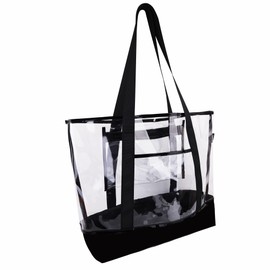 muslanka Large Clear Tote Bag，Clear lunch Bag，Large Beach Tote Bag， For Work, Travel, Shopping, Sports, sand(With Detachable Zipper Pocket) (black)