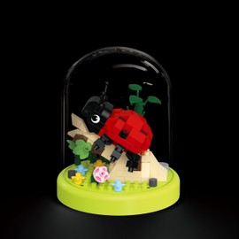 Sacblirr Ladybug Miniature Cute Insects with Mini Flower Building Toy Bouquets with Dust Cover Set Creative AssemblyIdeal for Home Decor Collection Toys