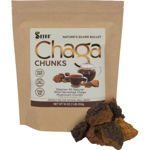 Sayan Siberian Pure Raw Chaga Mushroom Chunks with Black Top Crust 1 Lb / 454 g – Premium Wild-Harvested Antioxidant Tea for Immune System and Digestive Health