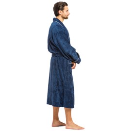 Fishers Finery Men's Premier EcoFabric Turkish Style Terry Spa Robe - Ultra Plush - Premium Robe for Bath, Hot Tub or Pool (L/XL, Navy)
