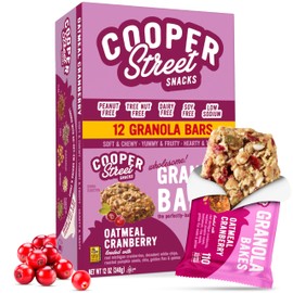 Cooper Street Granola Bakes - Soft Baked Oats, Grain & Seeds Breakfast Granola Cookie Bars - Nut & Dairy Free, Low Sodium, Healthy Lunchbox Snacks for Kids & Adults - Oatmeal Cranberry - 12 Pack