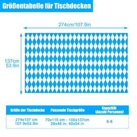 ADMAY Set of 2 Oktoberfest tablecloths, 137 x 274 cm tablecloth Oktoberfest for Oktoberfest decoration, blue-white Bavarian tablecloth, Bavarian tablecloth decoration for party
