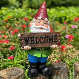 Zonling Gnome Garden Decor Statue Gnomes Decorations for Yard with Welcome Sign Outdoor Decorations for Patio Unique Garden Gifts for Women Mom Grandma