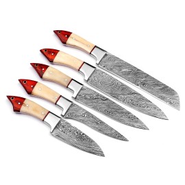 M DAMASCUS CUSTOM HAND MADE FORGED DAMASCUS STEEL BLADE CHEF SET KITCHEN KNIVES M 68