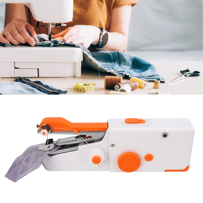 Handheld Sewing Machine Orange Portable Mini DIY Ergonomic Handle Electric