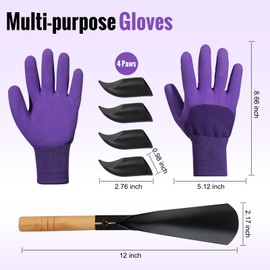 zoeteoz Purple Women's Gardening Gloves Set, Polyester Breathable, Protective Latex Coated Working Gloves with Removable Claw and Small Trowel