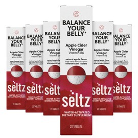 Seltz® Water-Activated Vitamins - Balance Your Belly with Apple Cider Vinegar and Vitamin B6 – Natural Apple Flavor Dietary Supplement - 6 Pack x 20 Effervescent Tablets Each
