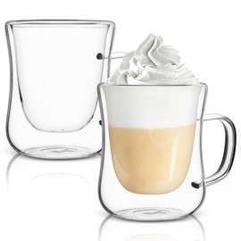 Yeelua Coffee Mugs, 2pcs 350ml Double Walled Coffee Glasses Cups, Cappuccino, Latte, Macchiato Coffee Mugs for Hot & Cold Drinks, Glass Cups for Tea Milk Juice