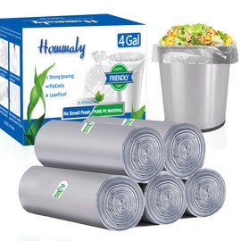 4 Gallon Trash Can Liners - Small Garbage Bags 250, Extra Strong, Fit 10-15 L Bins (Grey)