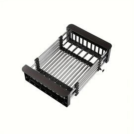 Stainless Steel Hanging Dish Rack, 1 Count Adjustable Multi-function Water Filter Basket for Fruits & Vegetables, Kitchen Sink Organizer:_Black