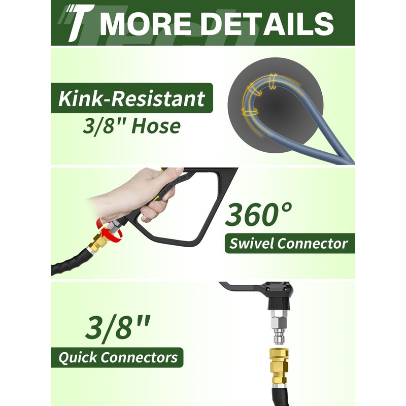 TechSweepPro 3/8" 4800PSI Pressure Washer Hose 75FT with Swivel Quick
