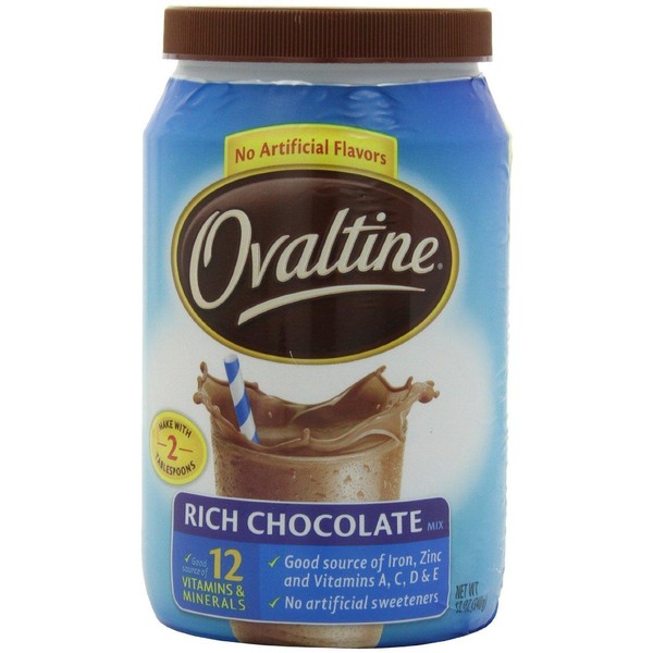 Ovaltine Rich Chocolate Nutritional Beverage Mix (Pack of 2) 12 oz Size