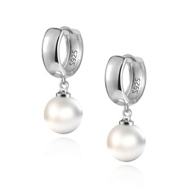 ASH'S CHOICE Silver 925 Earrings Pearls, 3 Pairs Sterling Silver 925 Stud Earrings Pearl Set, Small Silver Hoop Earrings with Pendant Beads Drops Pink Purple White Pearl Earrings Hanging for Women,