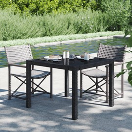 SKM Patio Table 35.4"x35.4"x29.5" Tempered Glass and Poly Rattan Black-66991026