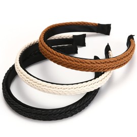 NARUNING 3 Pcs Nylon Cotton Wire Woven Headbands, Solid Color Fashion Hair Hoop, Suitable for Women and Girls (1.8cm(black/white/brown))