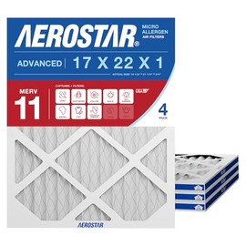 Aerostar 16.375x21.5x1 MERV 11 Air Filter, 4 Count, ACTUAL SIZE (16.50 x 21.50 x 0.75), HVAC, Air Conditioning & Furnace Filter for Dust, Pet Dander, Smoke & Allergies (MPR 1200 / FPR 7), Made in USA