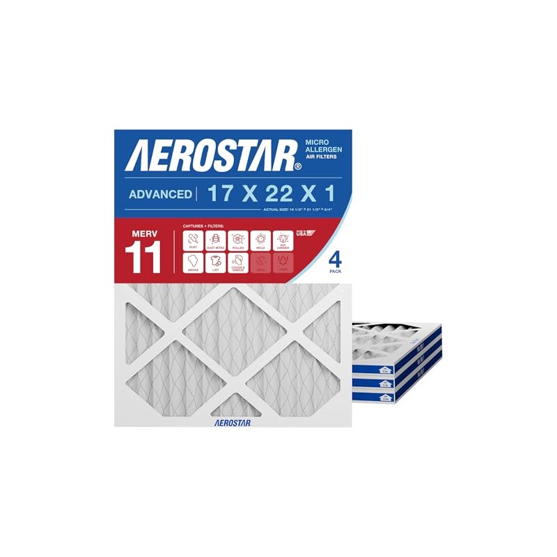 Aerostar 16.375x21.5x1 MERV 11 Air Filter, 4 Count, ACTUAL SIZE