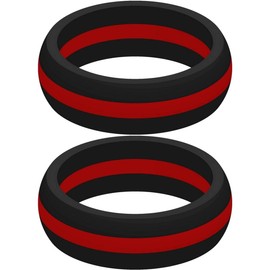 Set of Two (2) Thin Red Line Silicone Rings Size 8 - Engagement Wedding Replacement Band for Active and Workout Lifestyles - fire Fighter Support