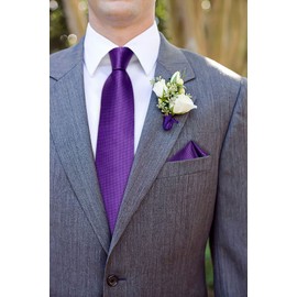 DiBanGu Men's Silk Purple Necktie Solid Plain Tie and Pocket Square Cufflink Tie Clip Set Formal Business Wedding