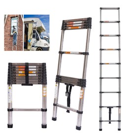 Telescoping Loft Ladder Extension Ladders 8.5FT Stainless Steel Collapsible Ladders 330lbs Max Load Portable Attic Ladder Lightweight for Home and Outdoor Work, EN131 Certification