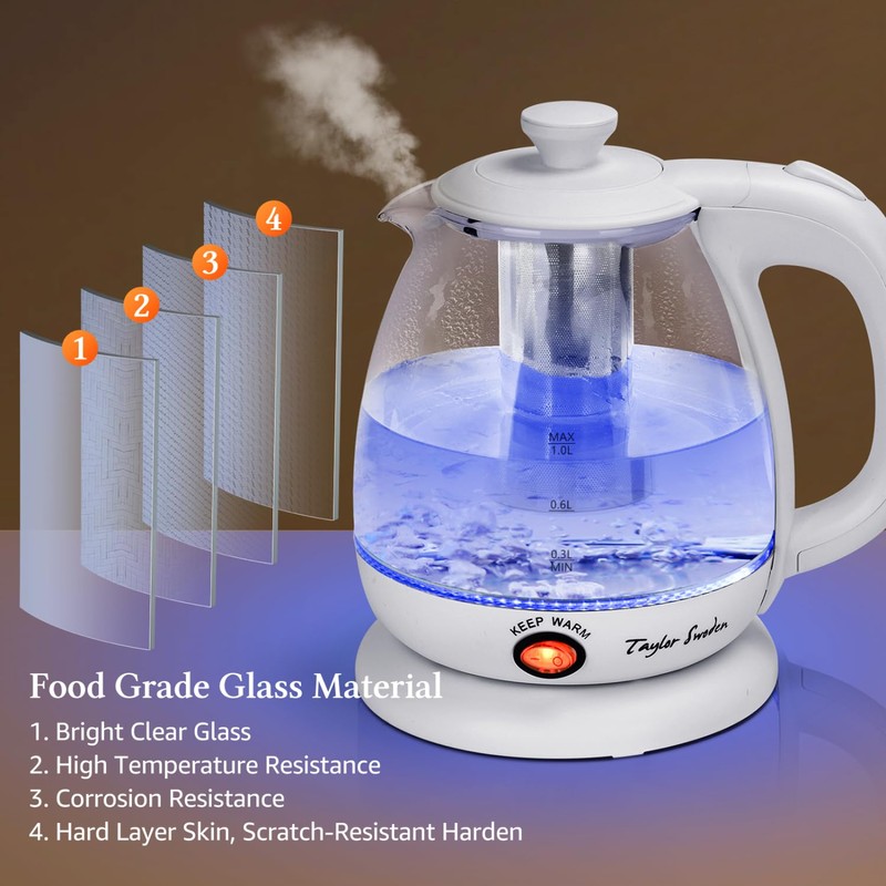 Taylor Swoden Electric Kettle with Tea Infuser, 1L Small Electric