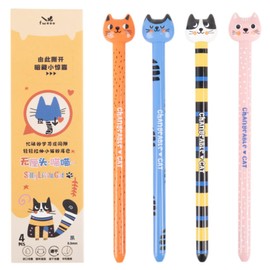 CEJAS Pack of 4 Gel Pens, Kawaii Cartoon Cute Cat Gel Pen, 0.5 mm Pen, Retractable Pen, Gift Stationery Cute Writing Grips Pens Nice Office School Supplies, Black
