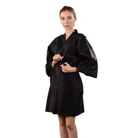 Fancystyle Pack of 100 Disposable Spa Robes Travel Kimono,Hair Salon Smocks Capes Haircut Cape Salon Robesfor Spa, Salon and Skincare Treatments -Black