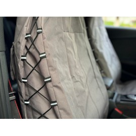 CSCOMFY Gray Seat Covers for Cars Trucks SUV, Universal Canvas Tactical Multi-Pockets Organizers Rain Defender, Waterproof Seat Protectors Front Set