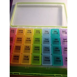 PILLBOX Pill Box Organizer (28 Slot) 7-Days / 4-Week Colored Holders and Storage Case