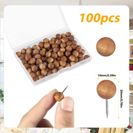 100pcs Wooden Push Pins, Natural Wood Push Pins Round Head Thumb Tacks for Cork Board Bulletin Board Map Wall Calendar Photo Office Supplies (Dark Brown)