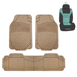 FH Group Car Floor Mats Heavy-Duty Semi-Custom Universal Fit Beige Full Set Combo Air Freshener- Heavy-Duty Rubber Floor Mats for Most Sedan, SUV, Truck Floor Mats Trimmable Automotive Floor Mats