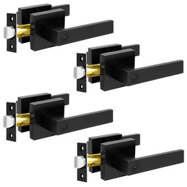 KAMOTA Privacy Door Levers, 4 Pack Matte Black Door Handles Bed and Bath Door Locks Interior Keyless Locksets, Left and Right Hand Reversible