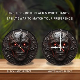 Lancholy Gothic Skull Clock Wall Decor Home Decor 10-Inch Wooden Wall Clock, Silent Movement, Battery Operated (AA Batteries Not Included), Artistic Home Decor, Perfect for Home Accents